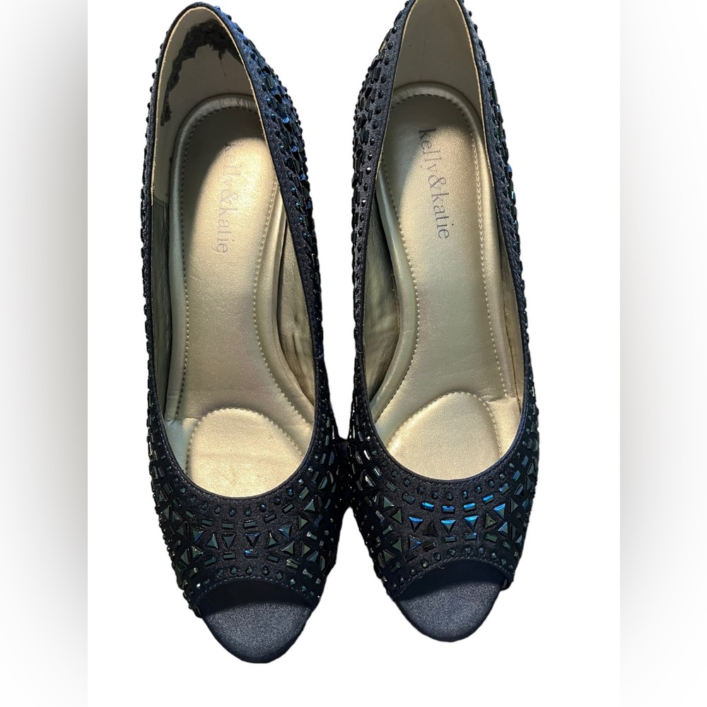 Navy Stone Kelly Katie Pumps SZ 8 New Year’s Eve - Picture 3 of 7